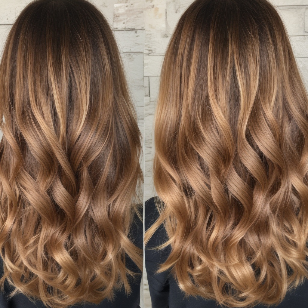 Beautiful balayage hair color with seamless blend of caramel and honey tones