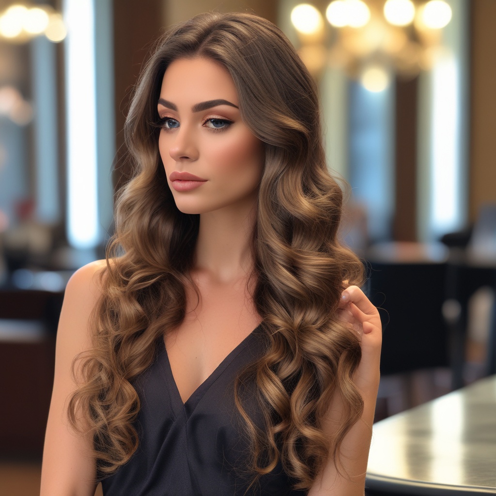 Beautiful woman with stunning hair and makeup showcasing the salon's expertise