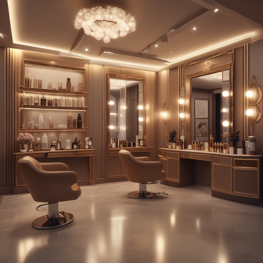 Luxurious beauty salon interior with elegant decor and warm lighting