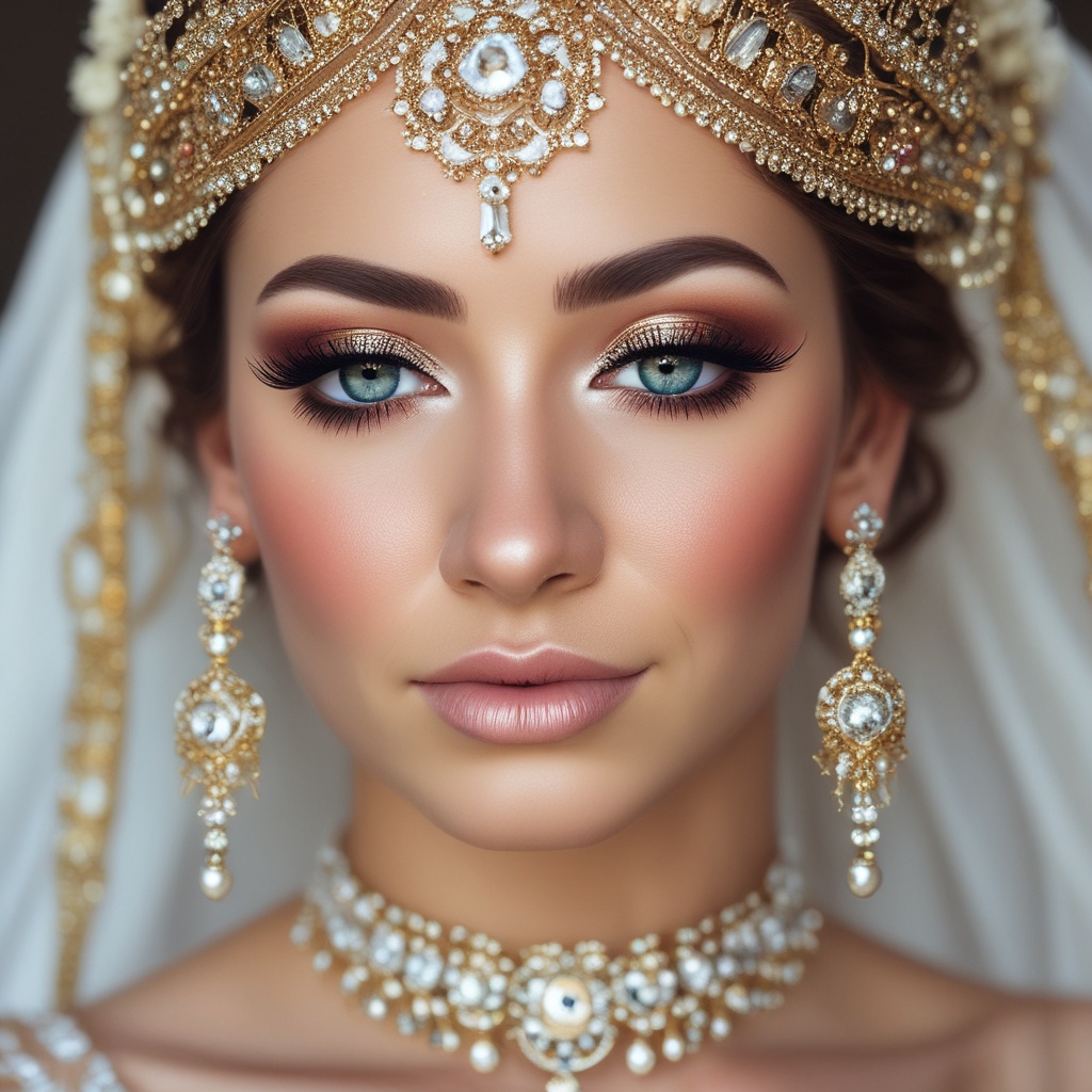 Woman with stunning bridal makeup done at Beauty Oasis